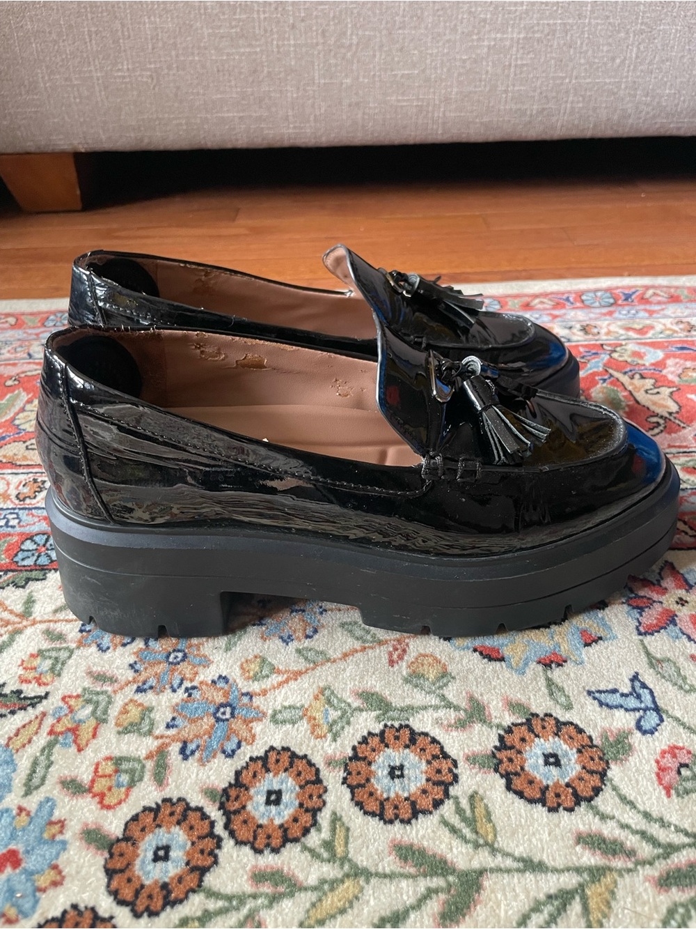Black Patent Tassel Platform Loafers by Naturalizer